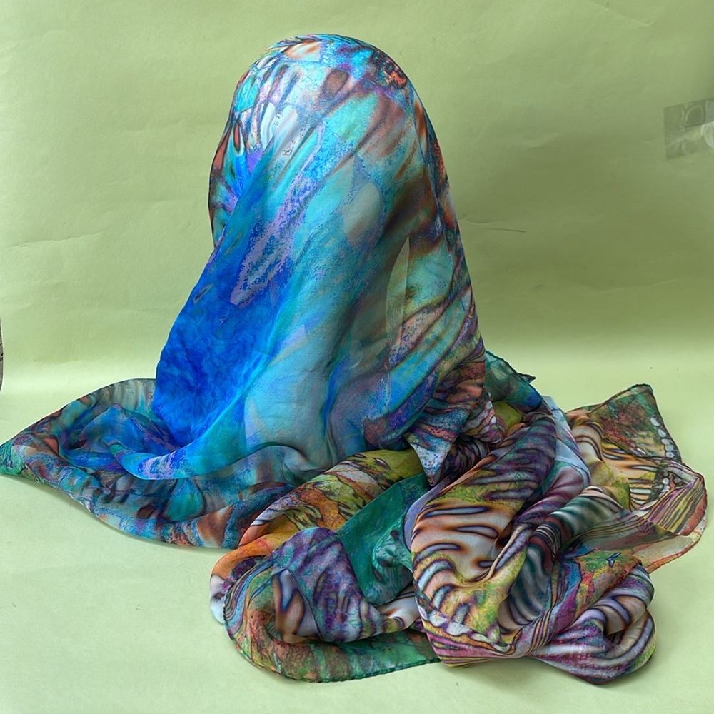 Vintage Escada Multicolored Artistic Hand Painted Silk Scarf/Wrap - Picture 5 of 13